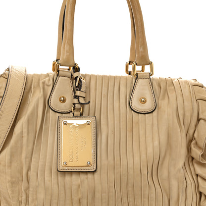 Dolce & Gabbana Calfskin Pleated Miss Gin Ruffle Bowler Tan 8 of 20