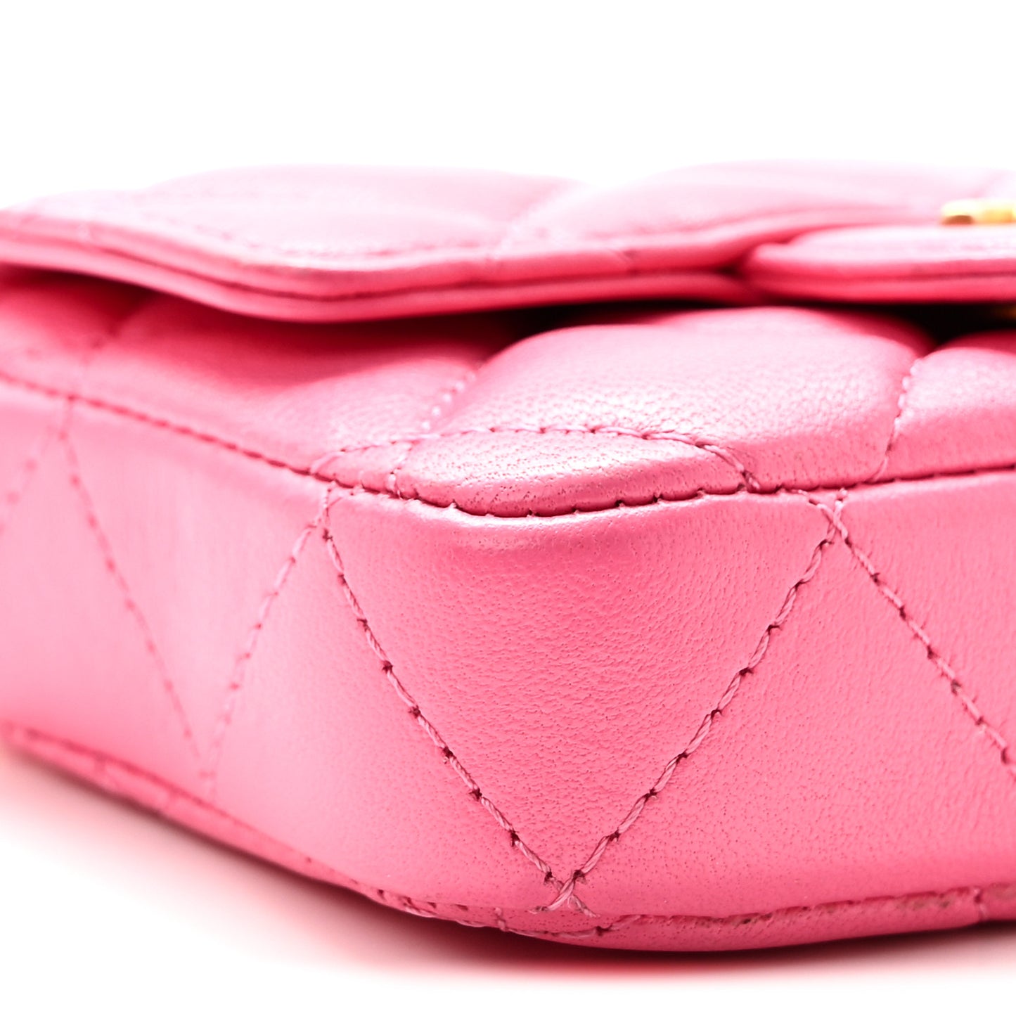 Lambskin Enamel Quilted Mini Chain Belt Bag Pink