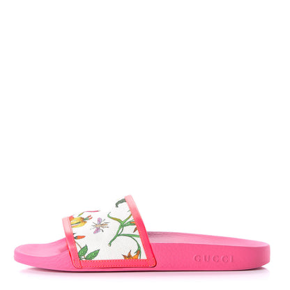 Gucci Canvas Flora Print Slide Sandals 41 Fluorescent Fuchsia 1 of 7