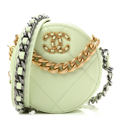Chanel Lambskin Quilted Chanel 19 Round Clutch With Chain Light Green 1 of 11