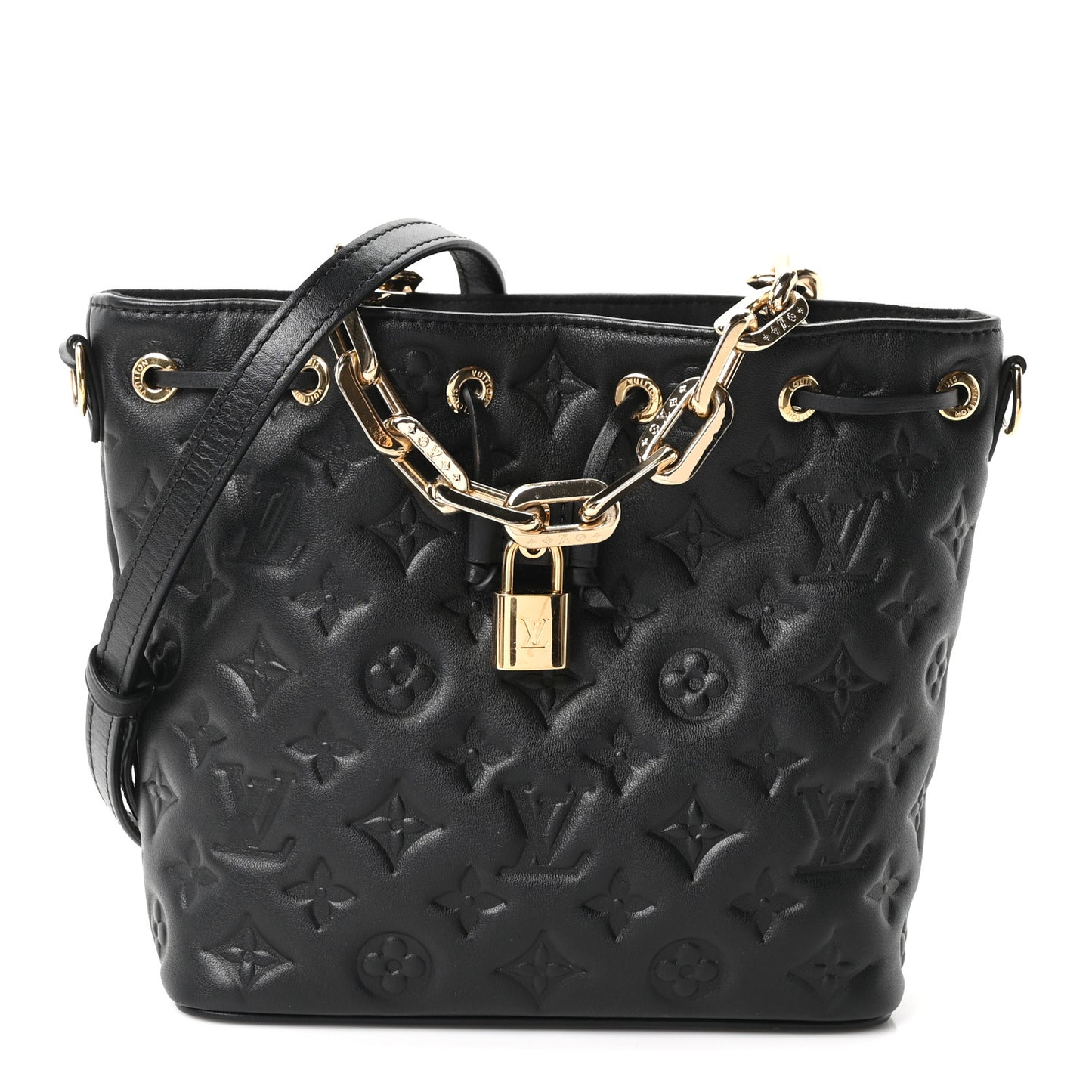 Lambskin Embossed Monogram Coussin Bucket Black Black