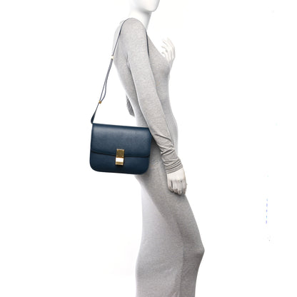 Celine Liege Calfskin Medium Classic Box Flap Bag Dark Blue 3 of 16