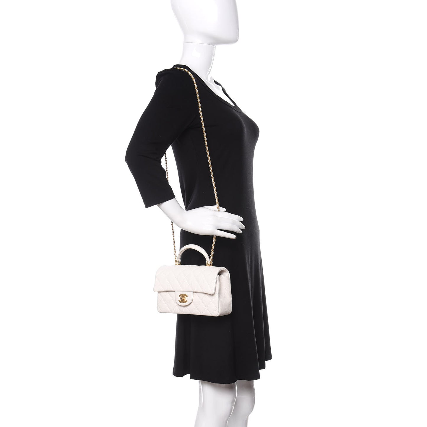 Caviar Quilted Mini Top Handle Rectangular Flap White