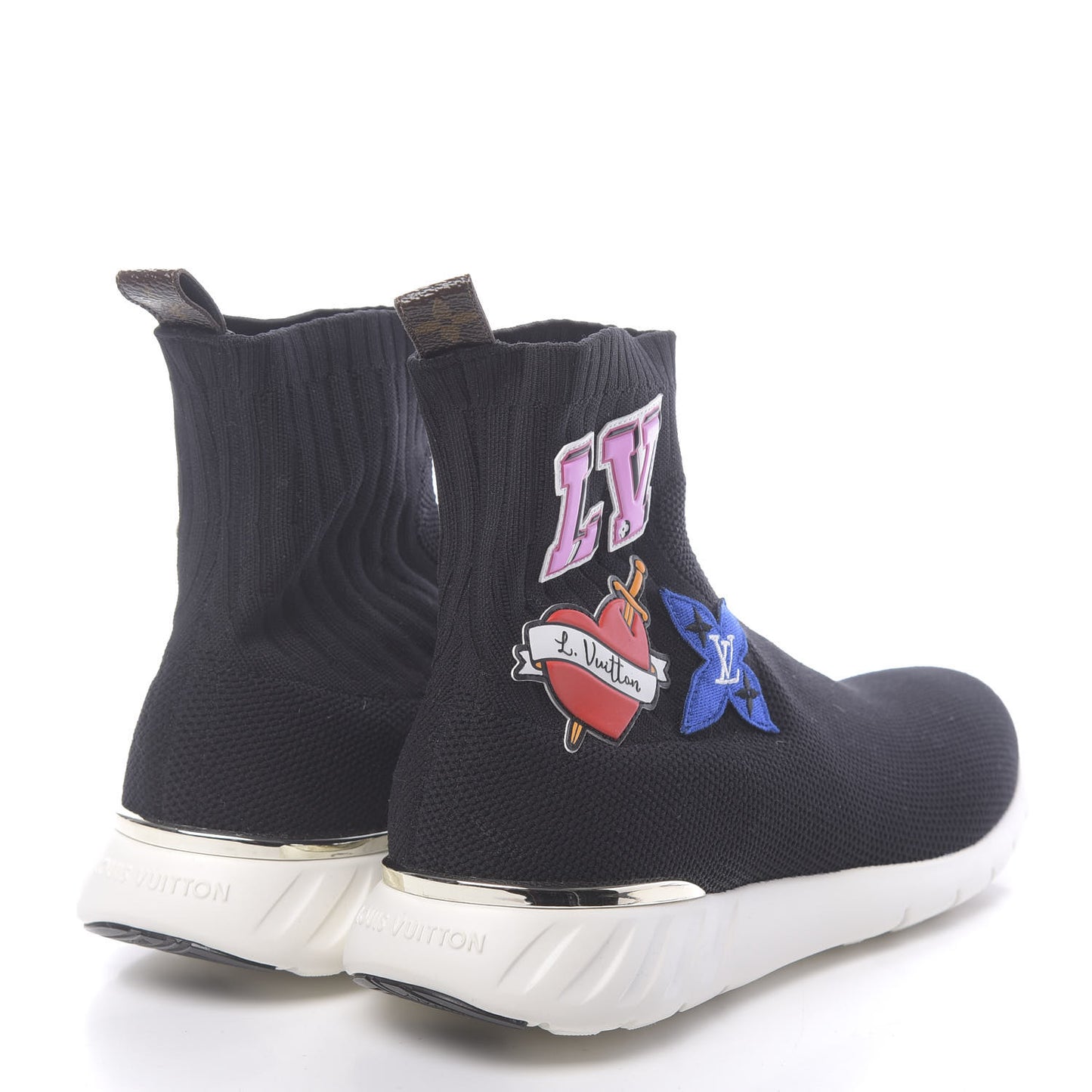 Stretch Fabric LV Black Heart Sock Sneaker 39 Black