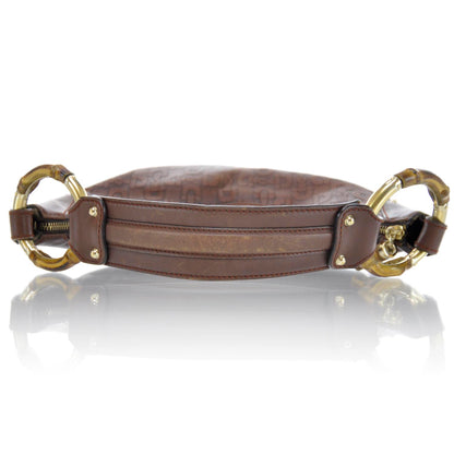 Gucci Leather Horsebit Embossed Bamboo Ring Hobo 4 of 11