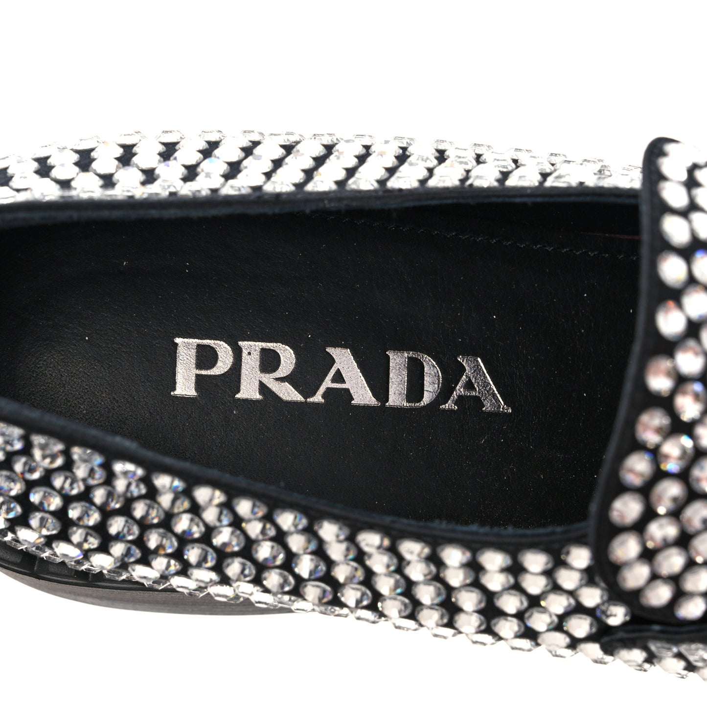 Satin Crystal Metal Triangle Logo 50mm Loafers 39 Cristal