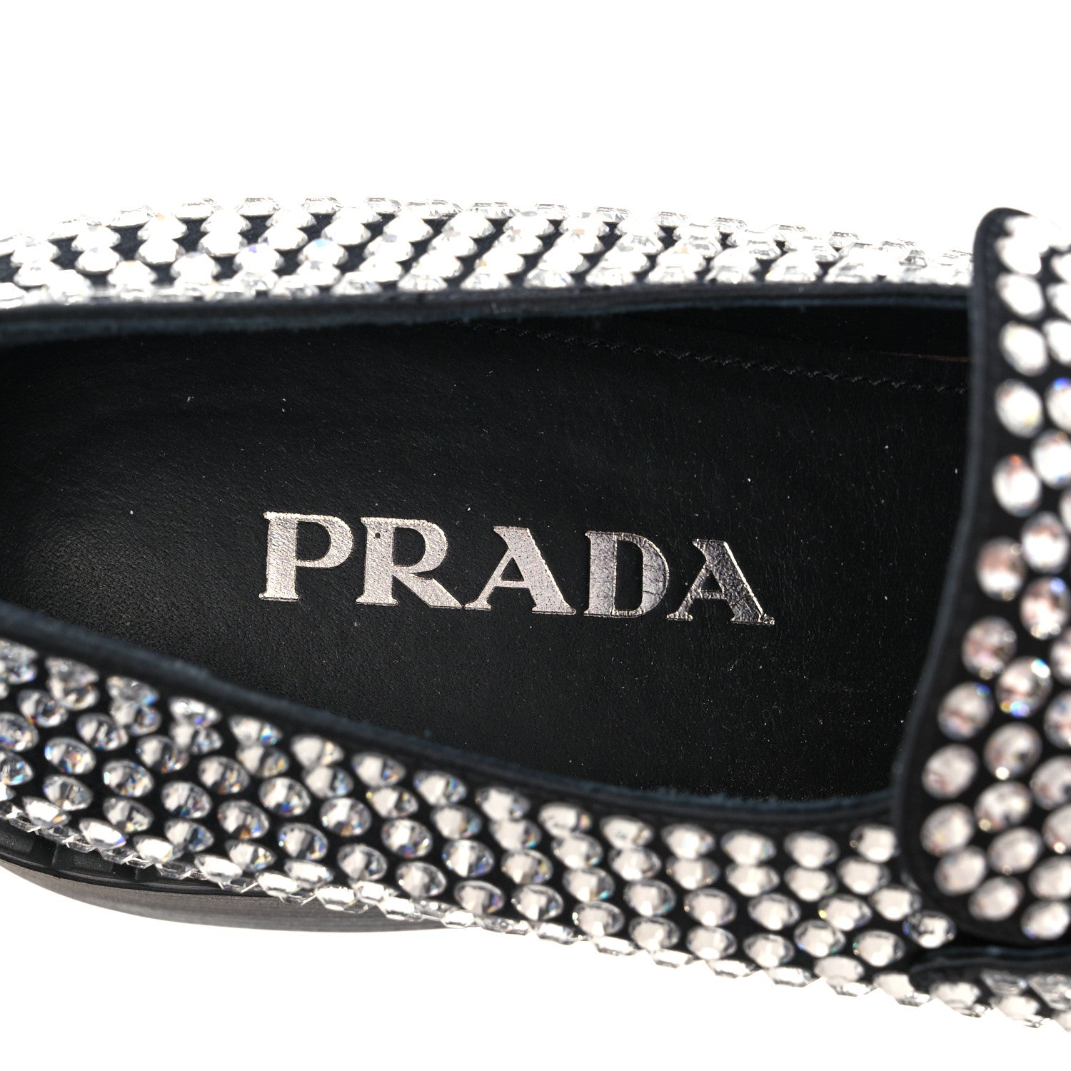 Prada Satin Crystal Metal Triangle Logo 50mm Loafers 39 Cristal 7 of 8