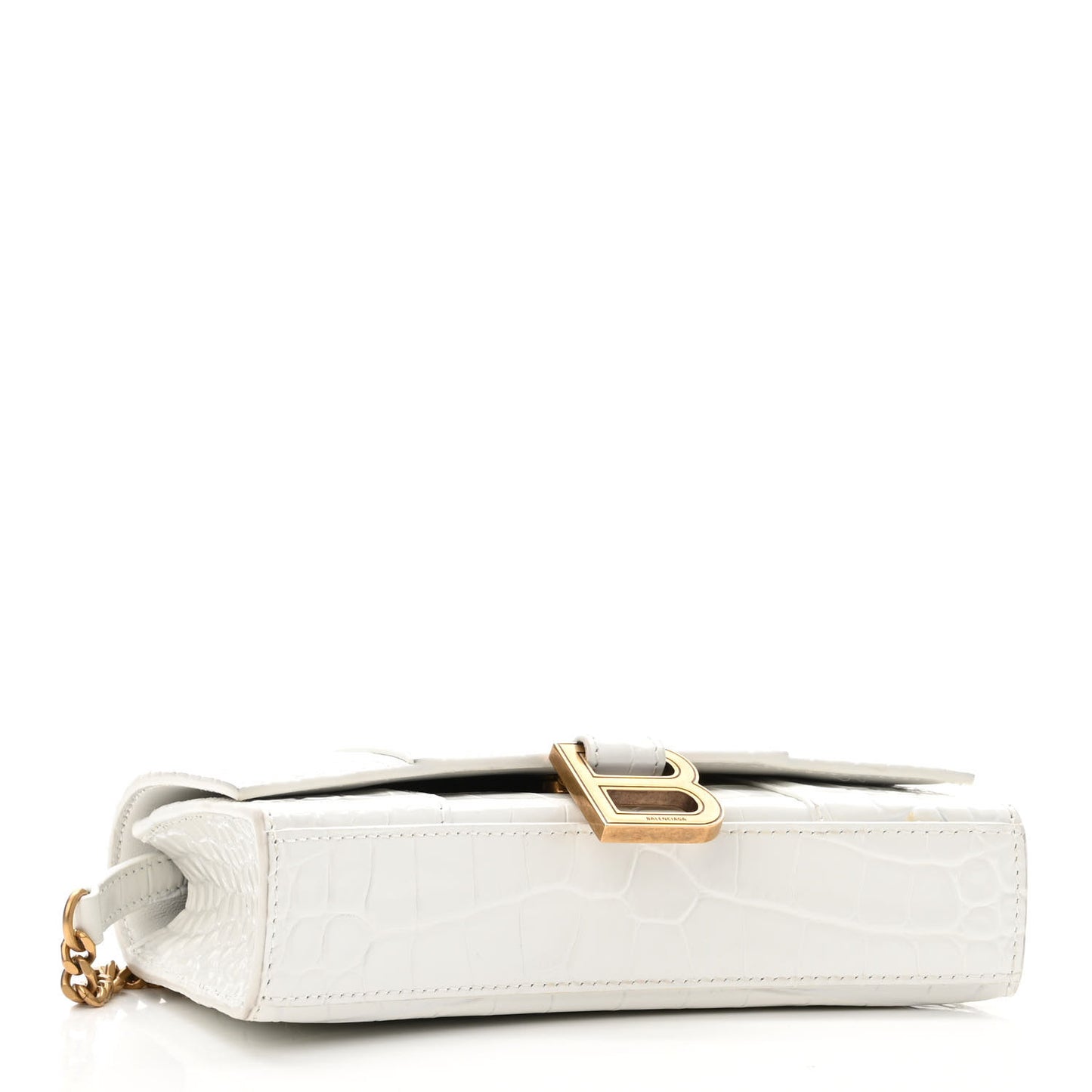 Shiny Calfskin Crocodile Embossed Hourglass Chain Bag White