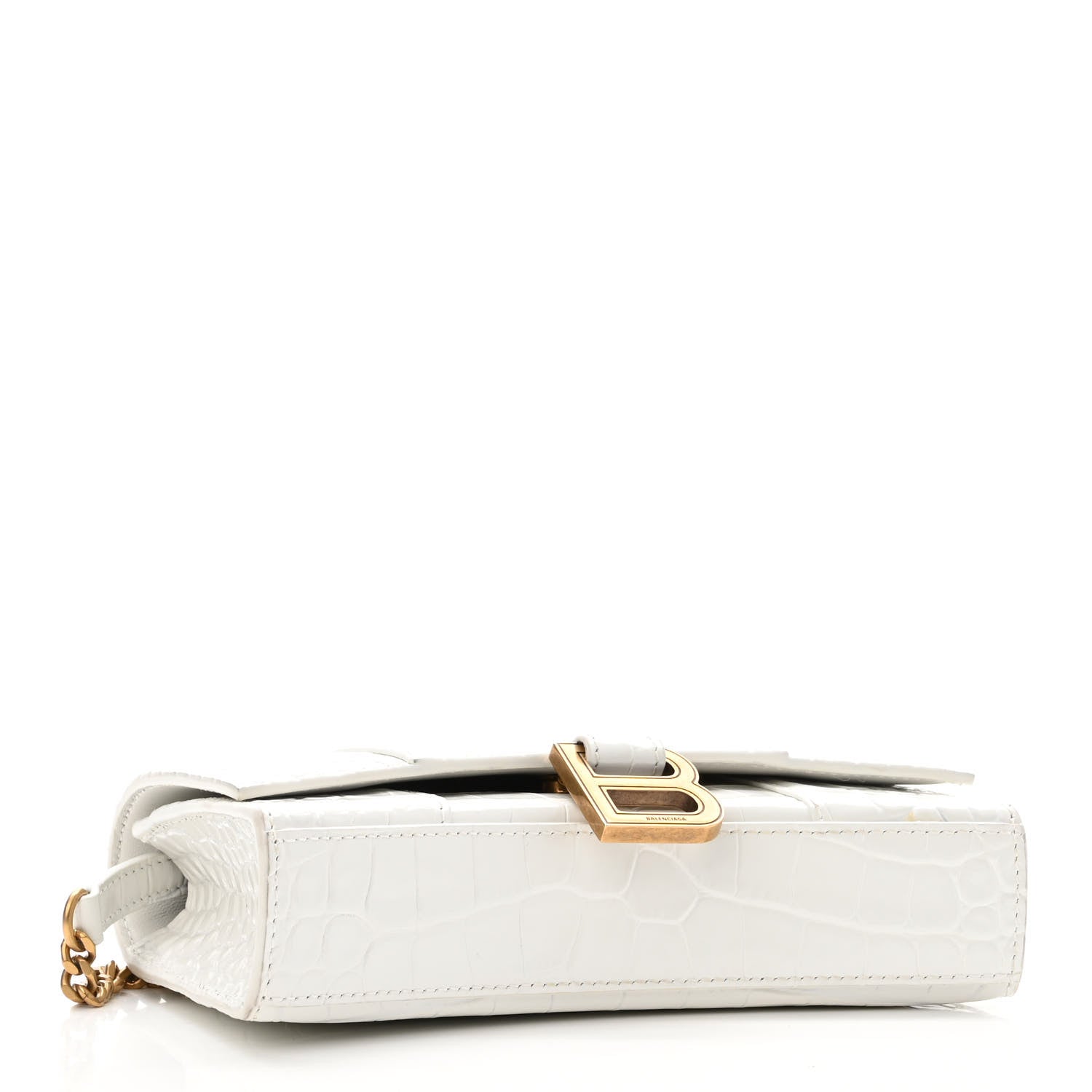 Balenciaga Shiny Calfskin Crocodile Embossed Hourglass Chain Bag White 4 of 9