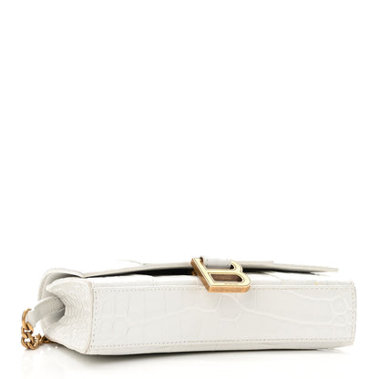 Balenciaga Shiny Calfskin Crocodile Embossed Hourglass Chain Bag White 4 of 9