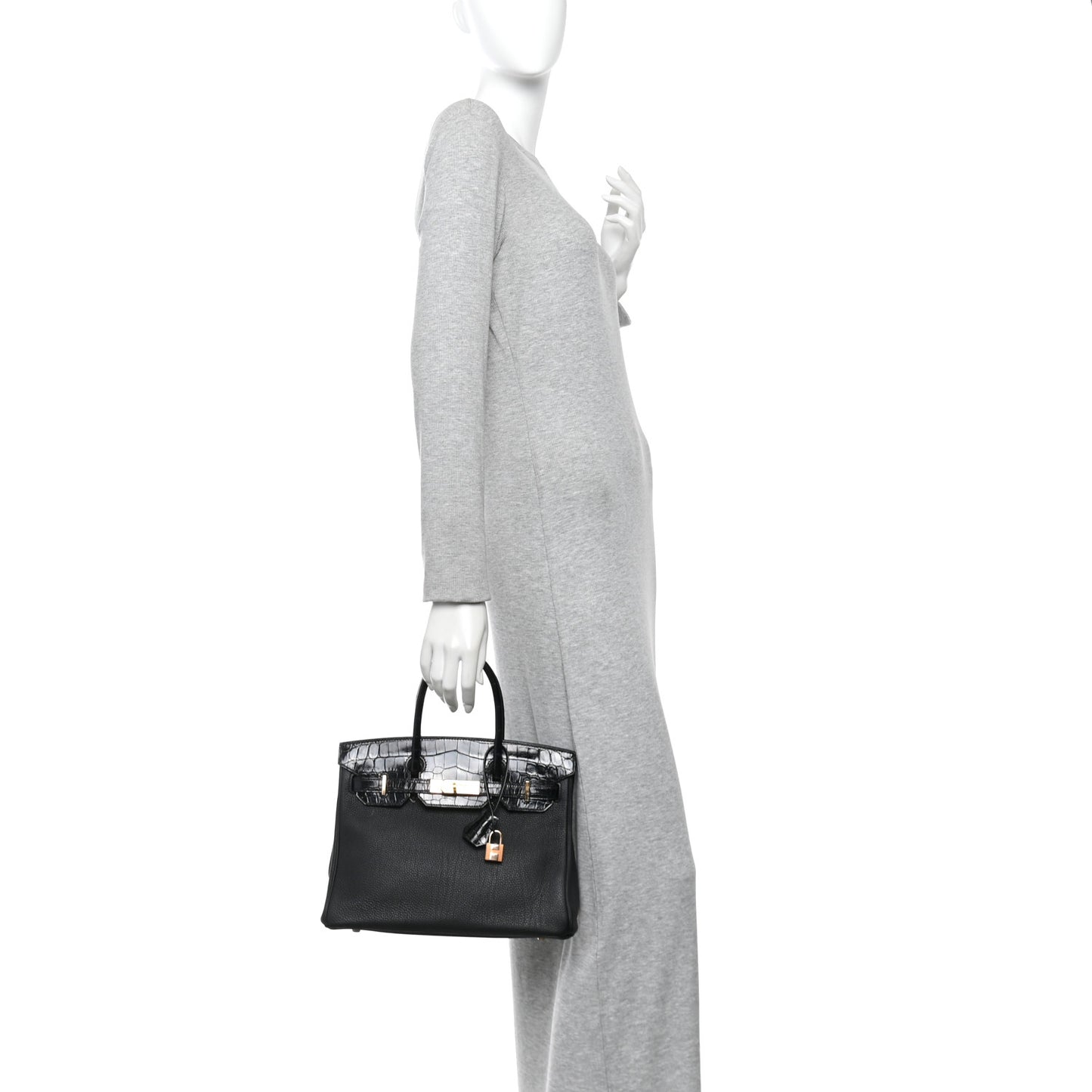 Togo Shiny Niloticus Crocodile Birkin Touch 30 Black