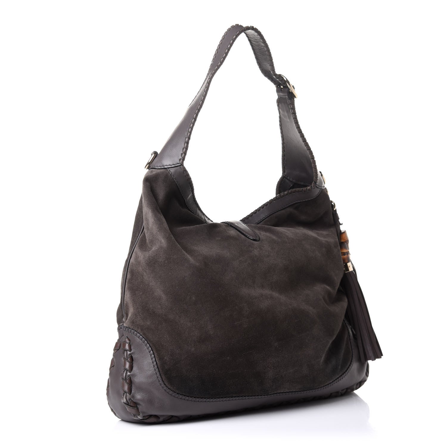 Gucci Calfskin Suede Large New Jackie Web Shoulder Bag Grey 2 of 12