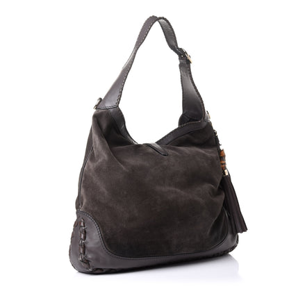 Gucci Calfskin Suede Large New Jackie Web Shoulder Bag Grey 2 of 12