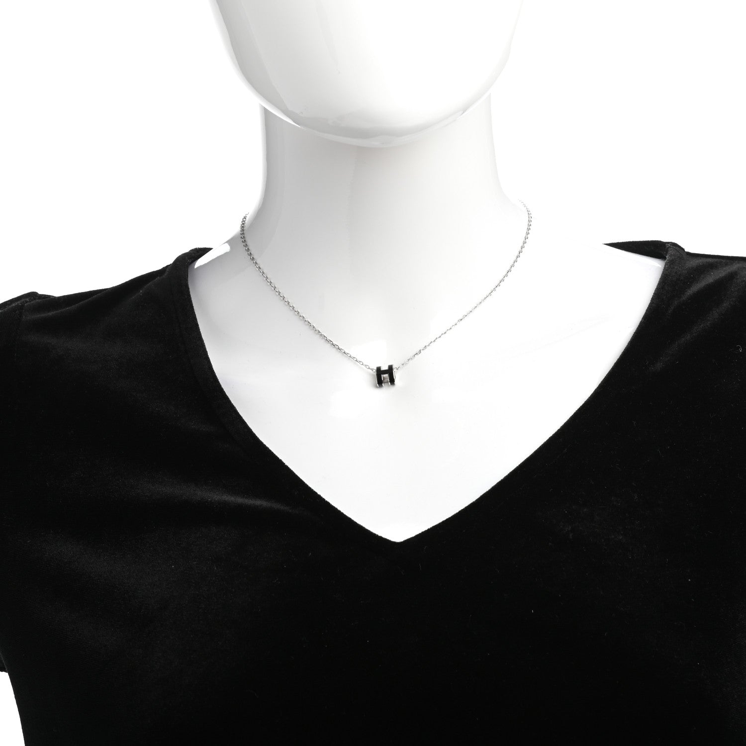 Hermes Lacquered Palladium Mini Pop H Pendant Necklace Black 2 of 6