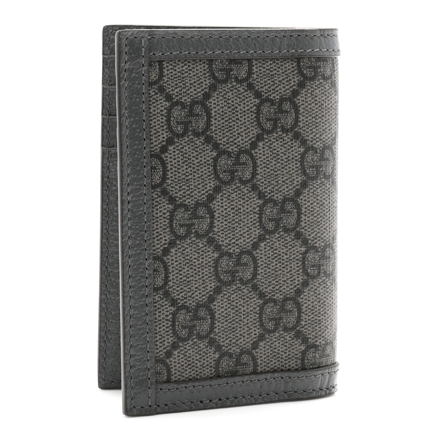 GG Supreme Monogram Textured Dollar Calfskin Ophidia Card Case Grey Black Graphite Grey