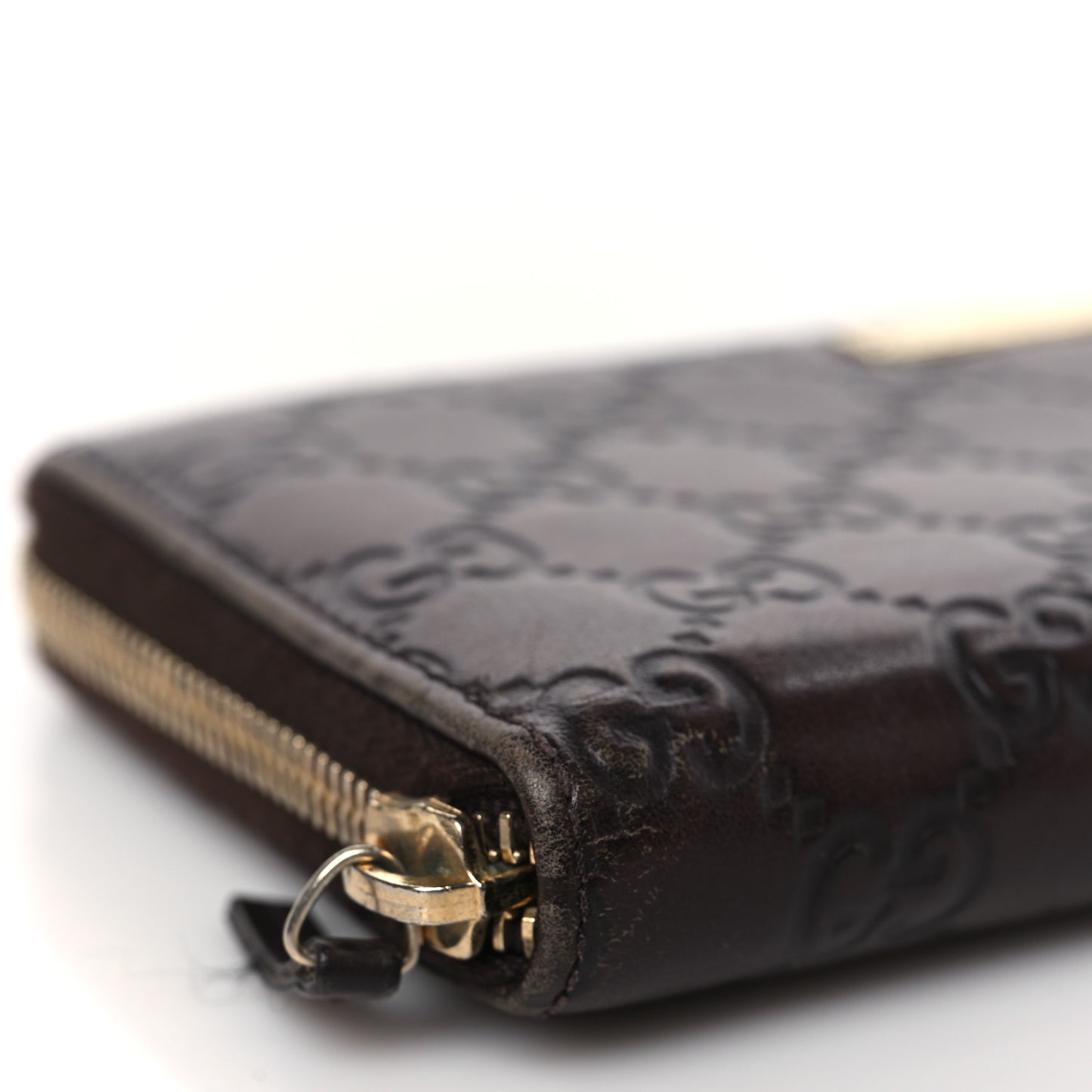 Guccissima Margaux Calfskin Metal Bar Zip Around Wallet Chocolate
