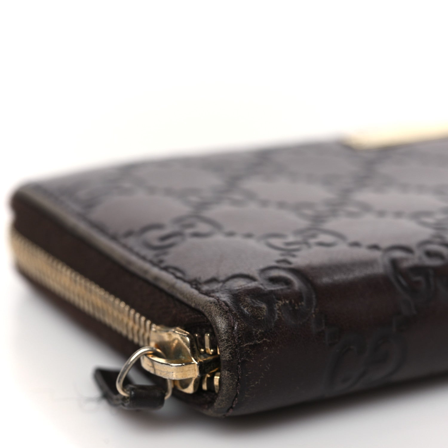 Gucci Guccissima Margaux Calfskin Metal Bar Zip Around Wallet Chocolate 8 of 10