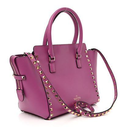 Valentino Garavani Vitello Small Rockstud Double Handle Tote Purple Violet 2 of 9