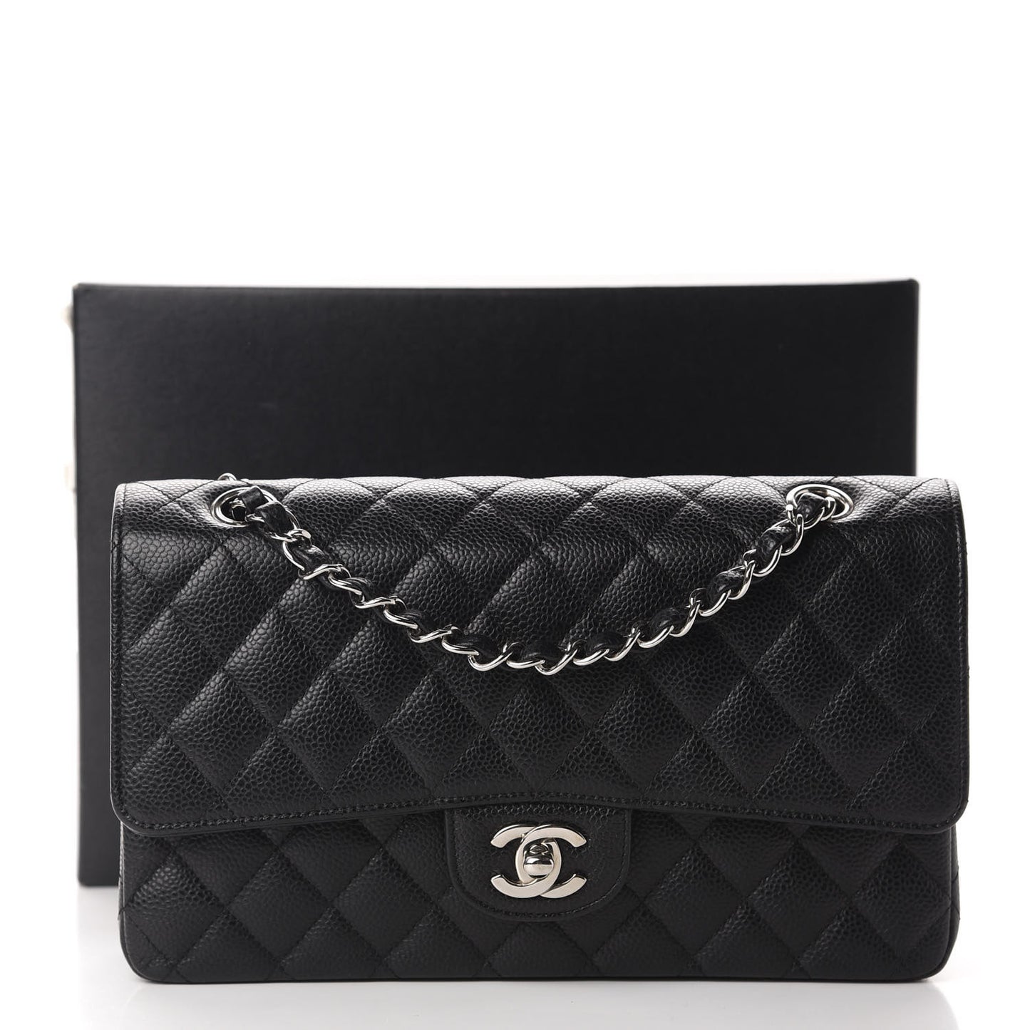 Caviar Quilted Medium Double Flap Black