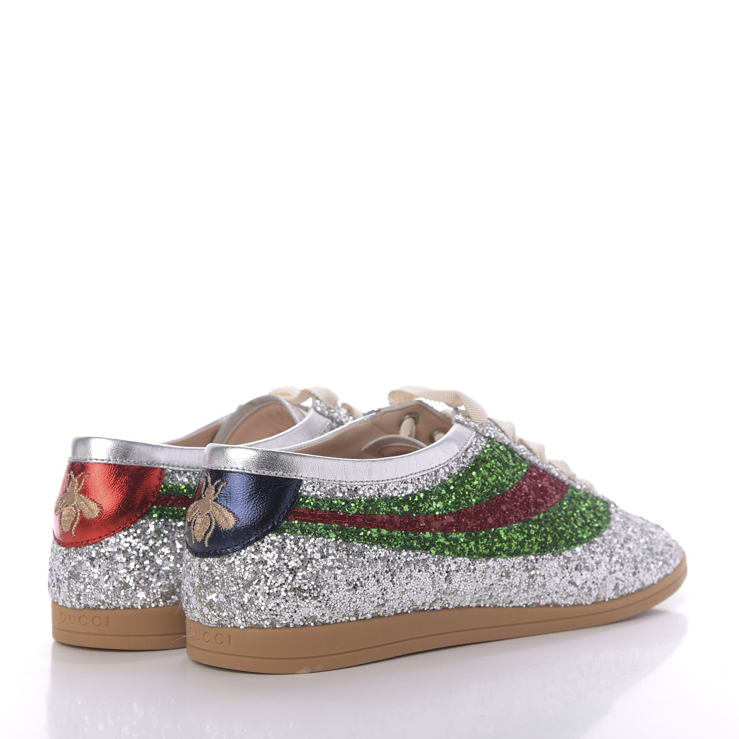 Gucci Glitter Fabric Web Mens Falacer Sneakers 8 Silver 3 of 11