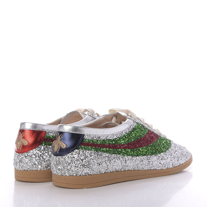 Gucci Glitter Fabric Web Mens Falacer Sneakers 8 Silver 3 of 11