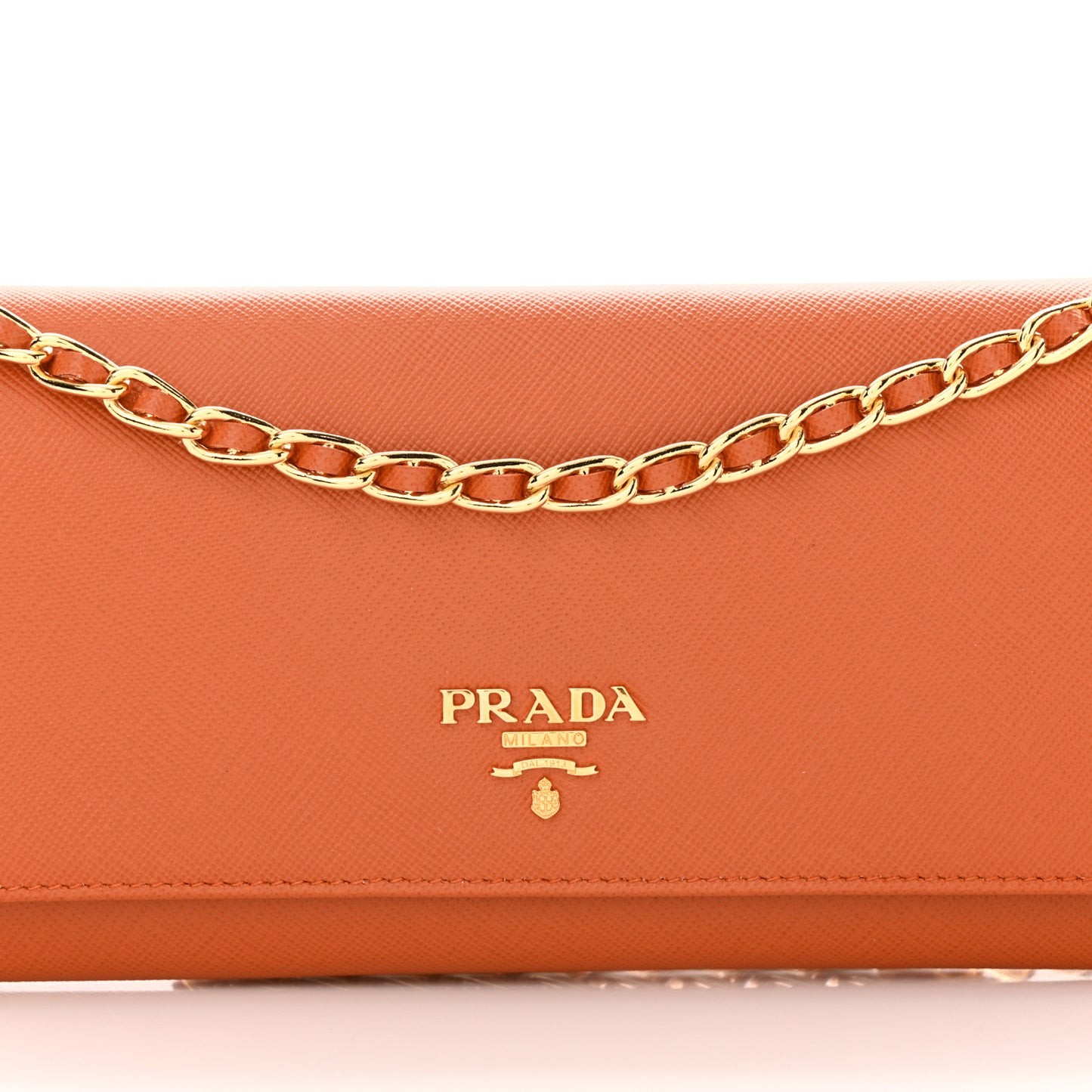 Saffiano Metal Oro Chain Wallet Papaya