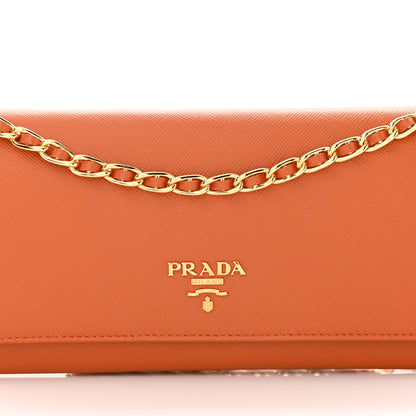 Prada Saffiano Metal Oro Chain Wallet Papaya 7 of 13