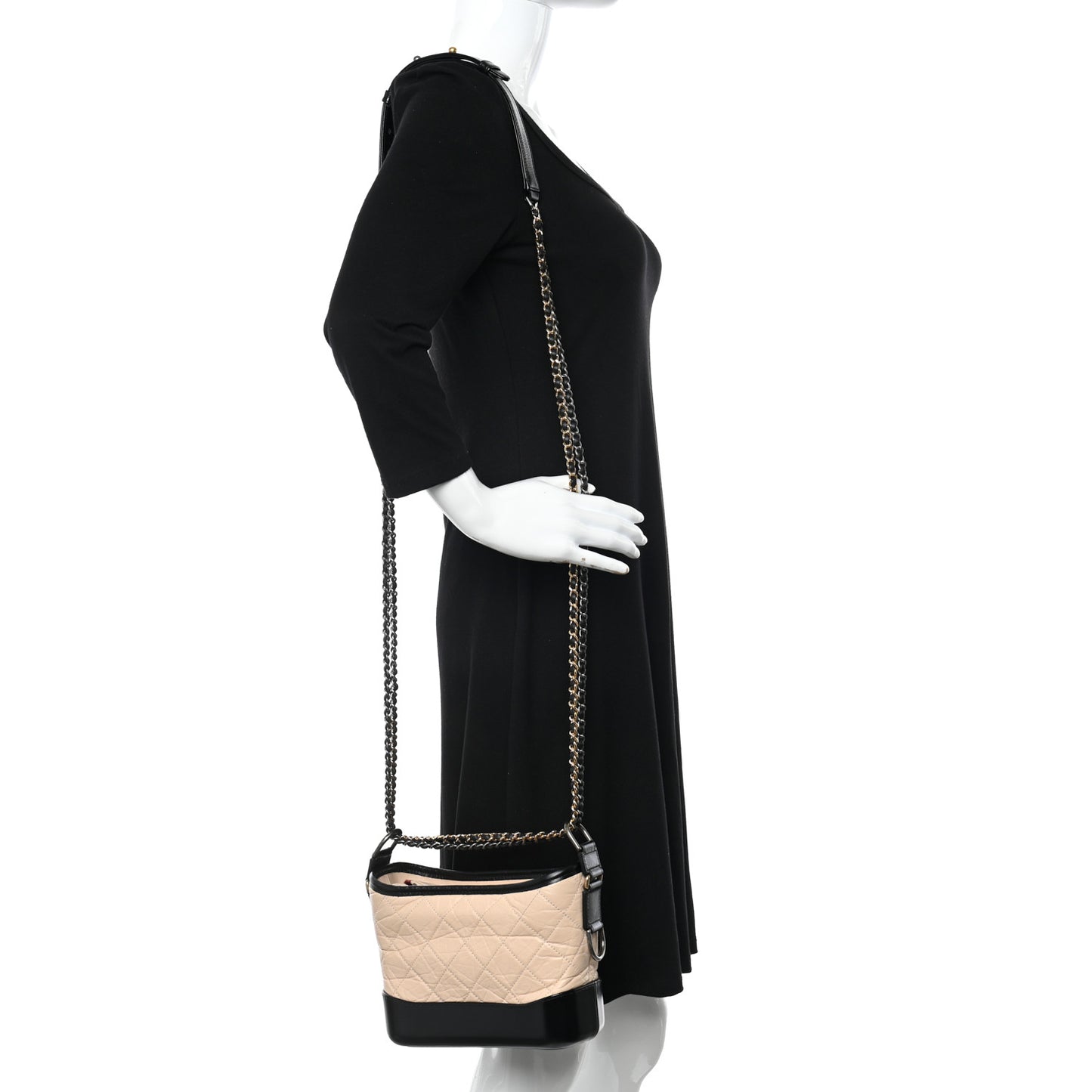 Aged Calfskin Quilted Small Gabrielle Hobo Beige Black