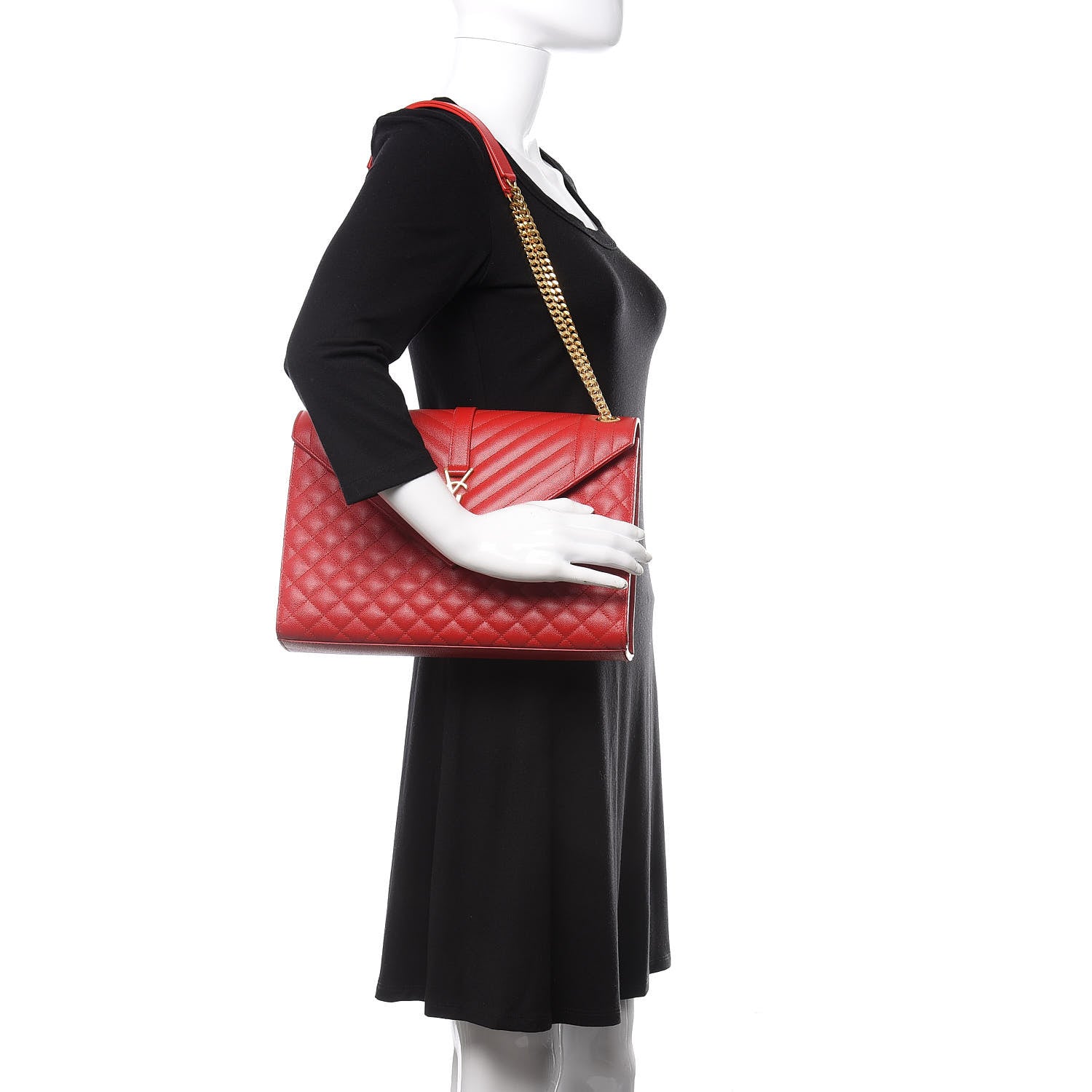 Saint Laurent Grain De Poudre Mixed Matelasse Large Triquilt Monogram Satchel New Red 2 of 9