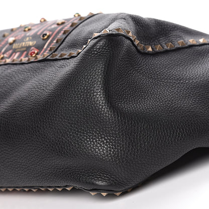 Valentino Garavani Grained Calfskin Tribal Large Rockstud Rolling Crossbody Tote Black 12 of 17