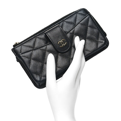 Chanel Caviar Quilted Phone Holder Zip Clutch Black 2 of 12