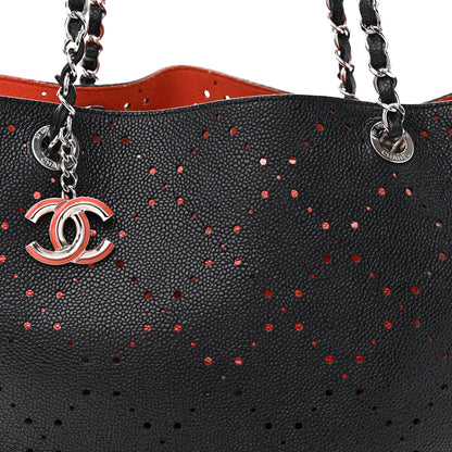 Chanel Perforated Grained Calfskin Small Shopping Tote Black 9 of 17