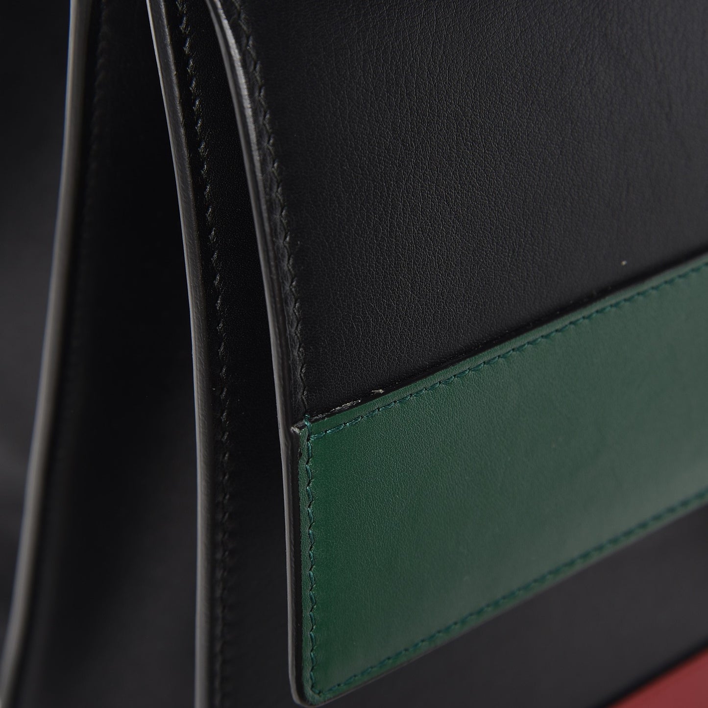 Calfskin Bamboo Web Large Dionysus Top Handle Bag Black Bright Evergreen Hibiscus Red