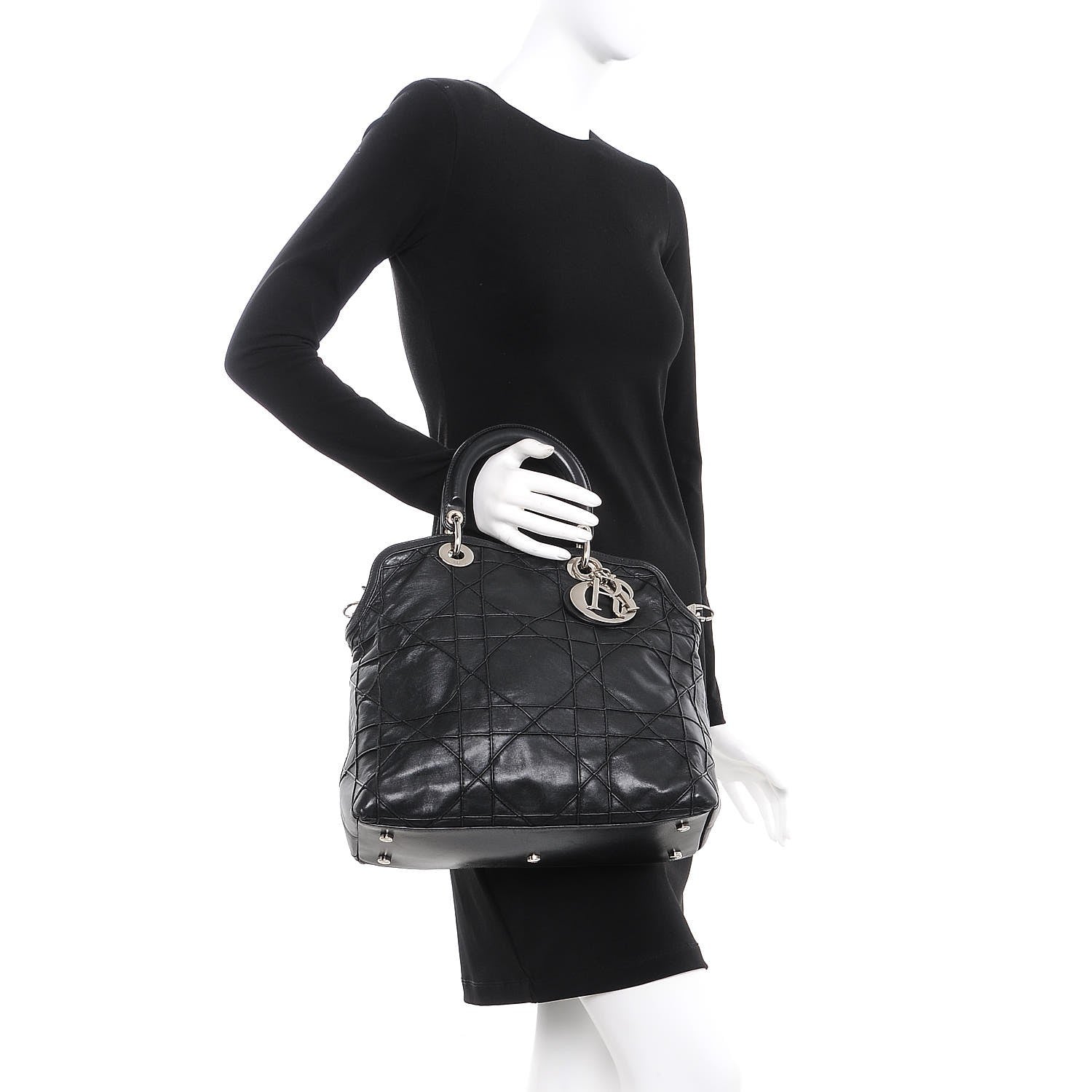 Christian Dior Lambskin Cannage Medium Granville Tote Black 3 of 8