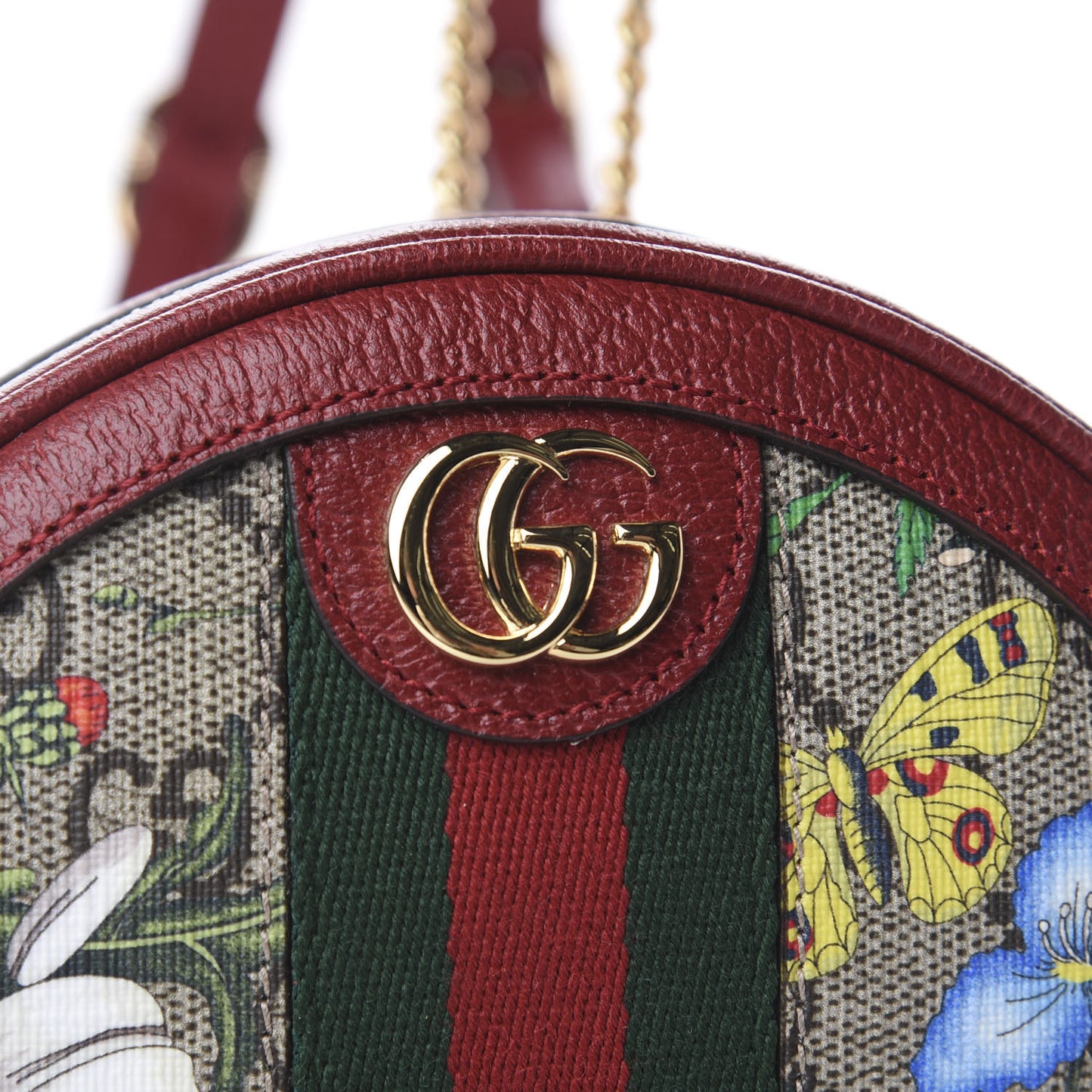 GG Supreme Monogram Web Flora Mini Ophidia Round Backpack Red