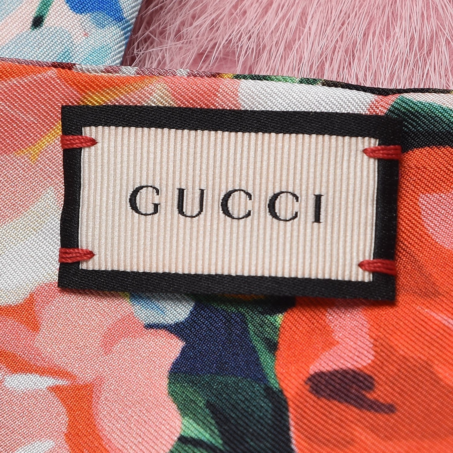 Gucci Silk Mink Fur Panel Printed Scarf Pink 3 of 3