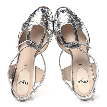 Fendi Metallic Chameleon Block Heel Pumps 38.5 Silver 2 of 8