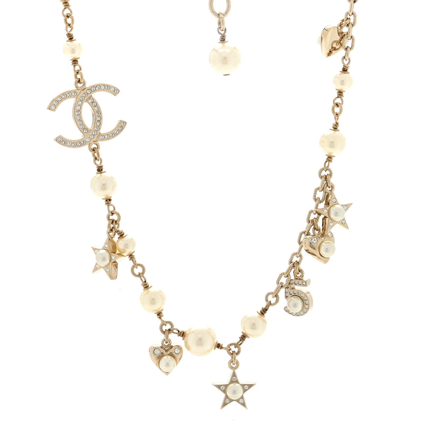 Chanel Crystal Pearl Star CC Short Necklace Silver 1 of 4