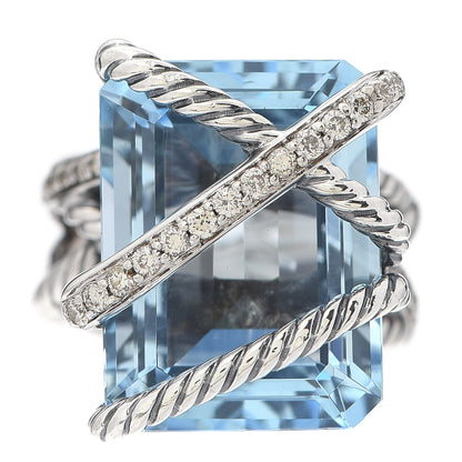 David Yurman Sterling Silver Diamond Blue Topaz 20mm Cable Wrap Ring 52 6 1 of 6