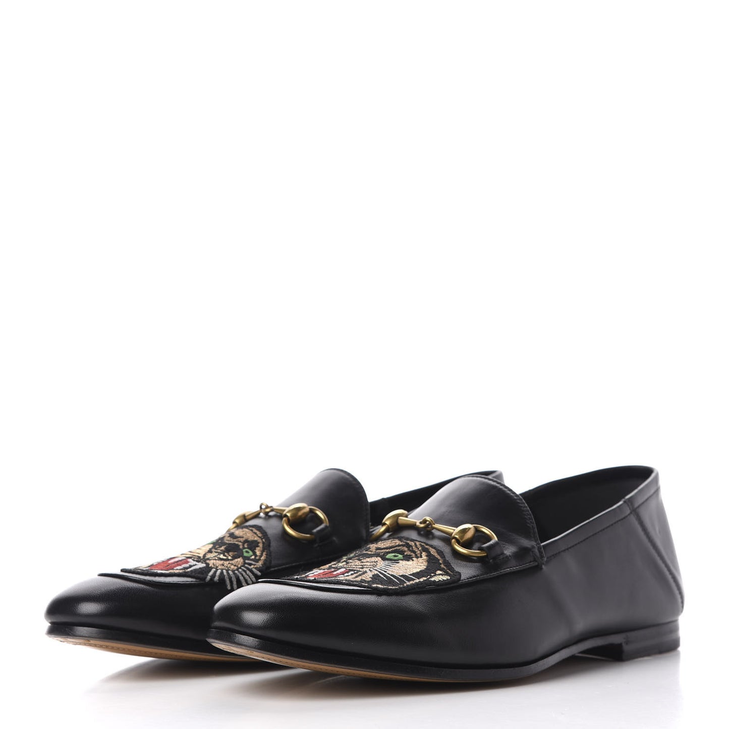 Goatskin Tiger Embroidered Mens Horsebit Loafers 9 Black