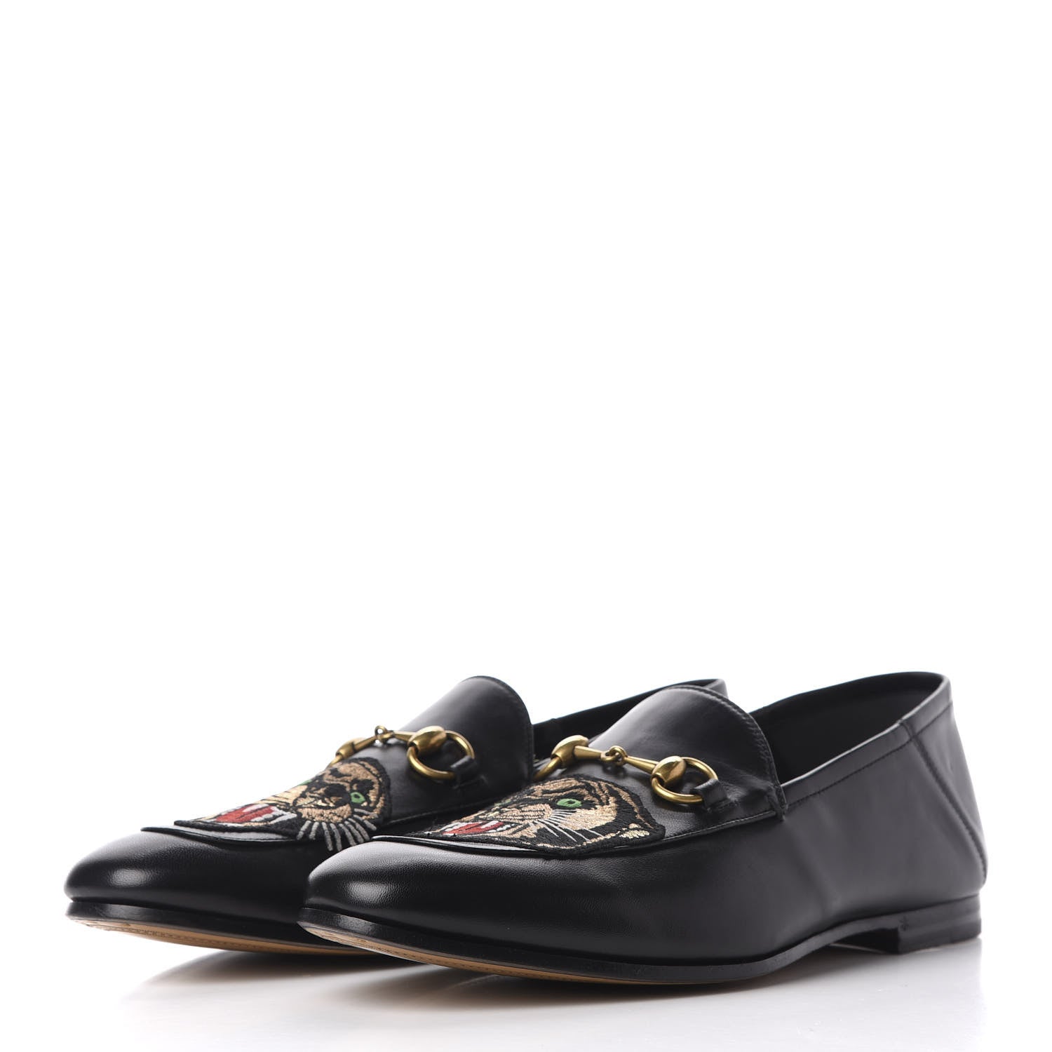 Gucci Goatskin Tiger Embroidered Mens Horsebit Loafers 9 Black 2 of 11