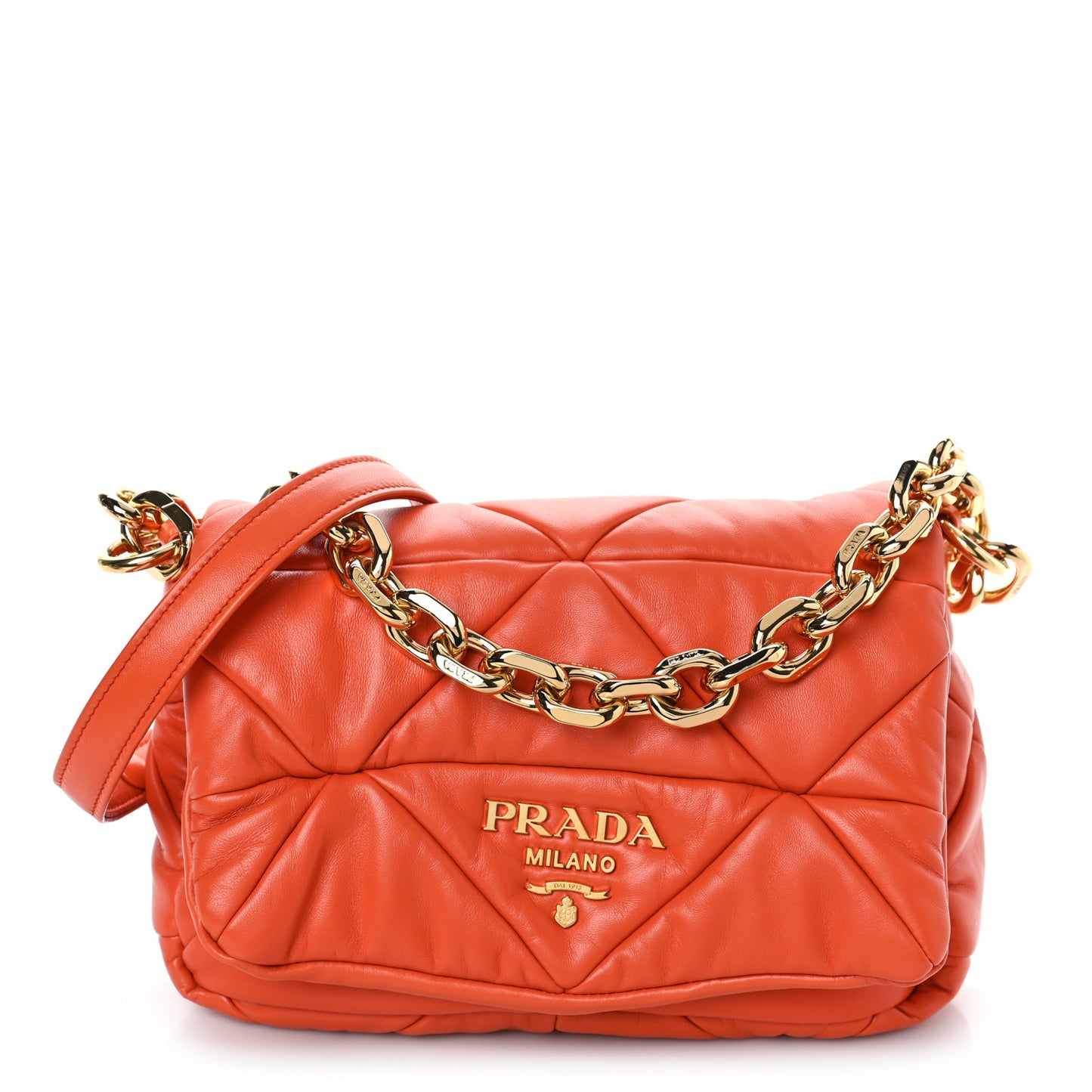 Nappa Triangle Quilted Medium Patchwork System Flap Bag Arancio