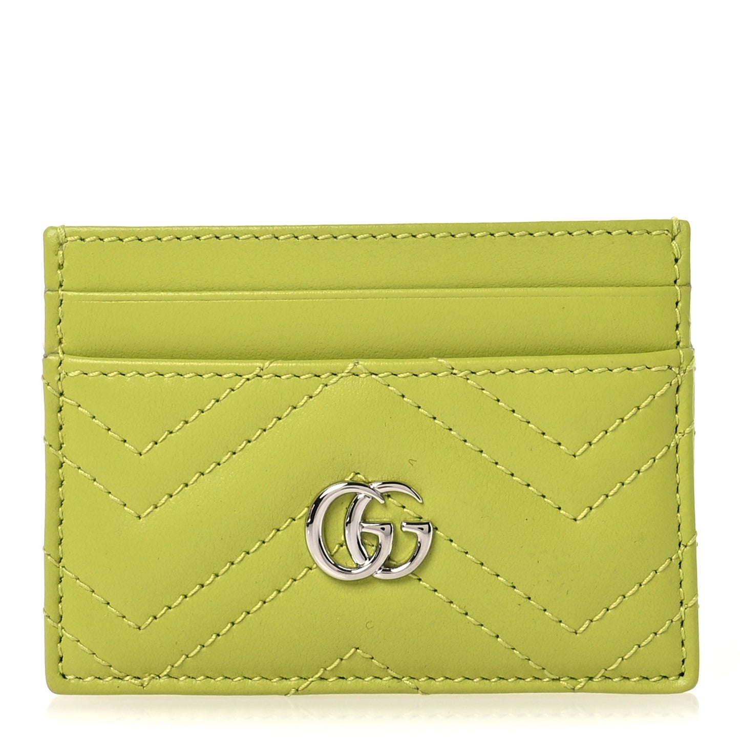 Calfskin Matelasse GG Marmont Card Holder Bright Green