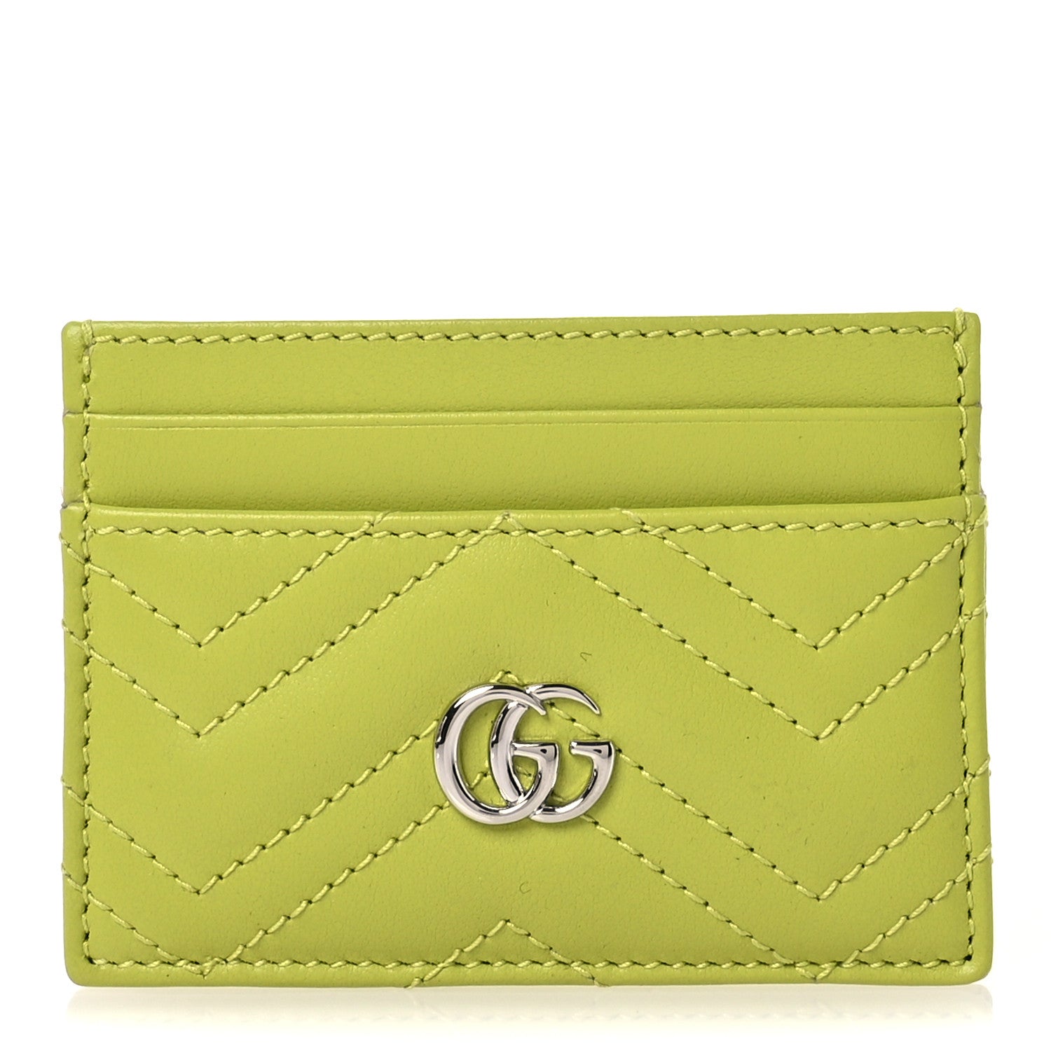 Gucci Calfskin Matelasse GG Marmont Card Holder Bright Green 1 of 6