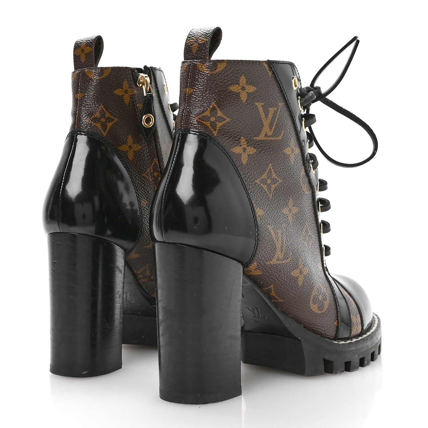 Patent Calfskin Monogram Star Trail Ankle Boots 37 Black