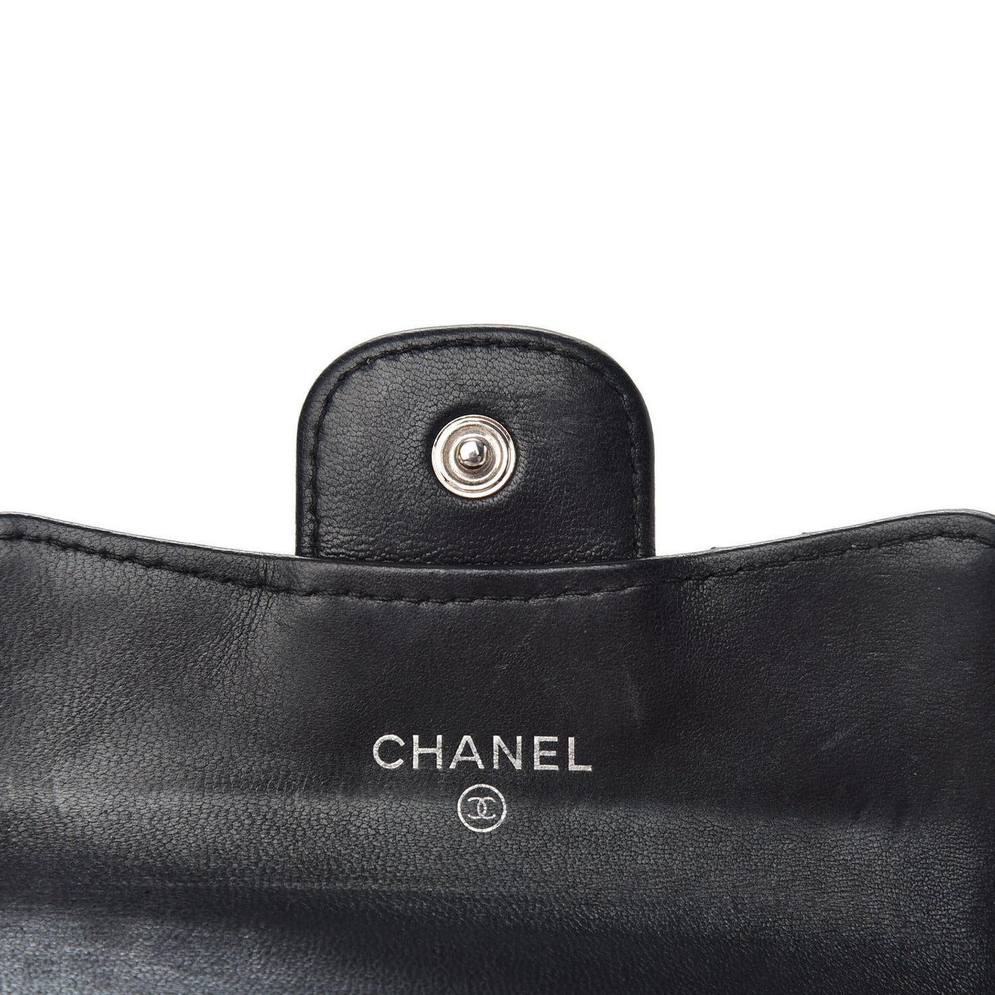 Lambskin Quilted Flap Card Holder Black