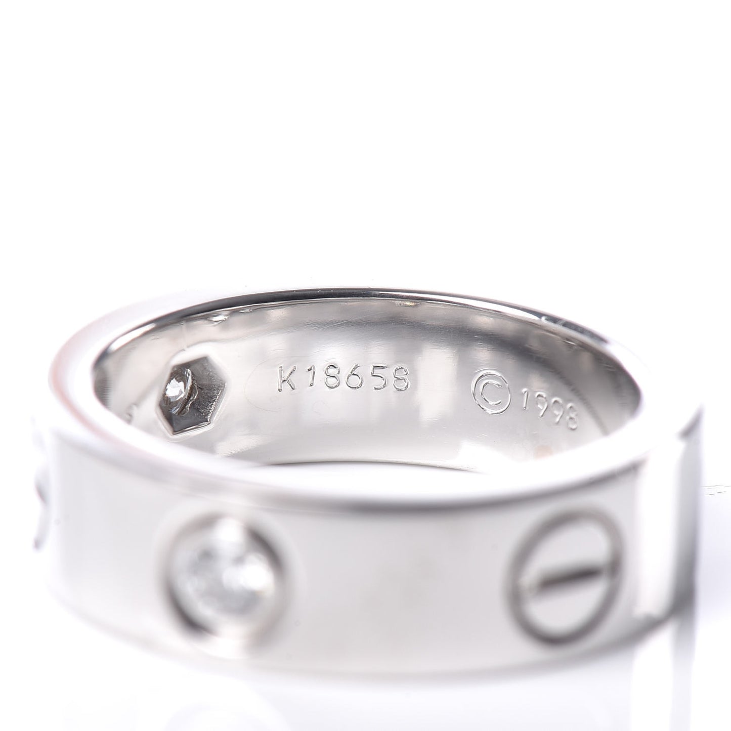 18K White Gold 3 Diamond 5.5mm LOVE Ring 49 4.75