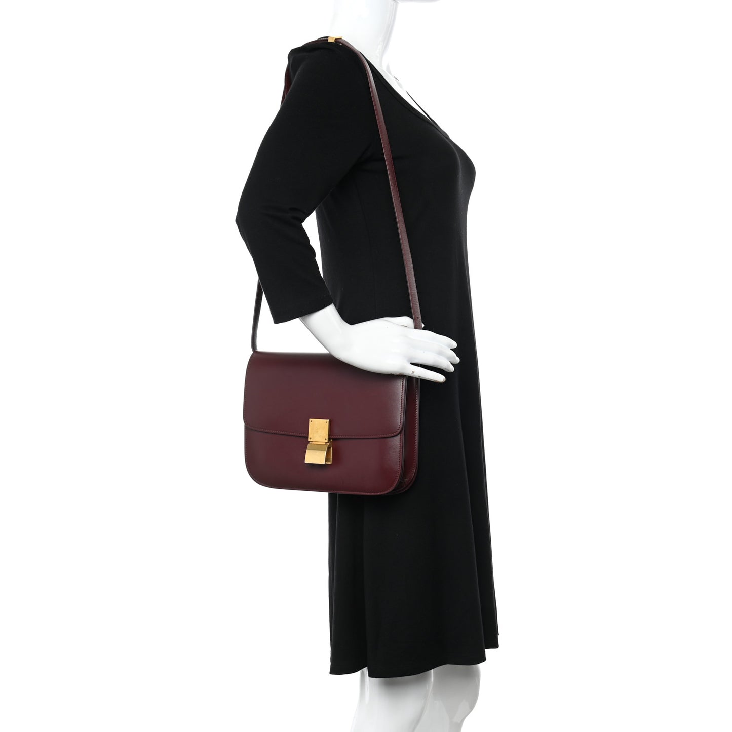 Box Calfskin Medium Classic Box Flap Bag Burgundy