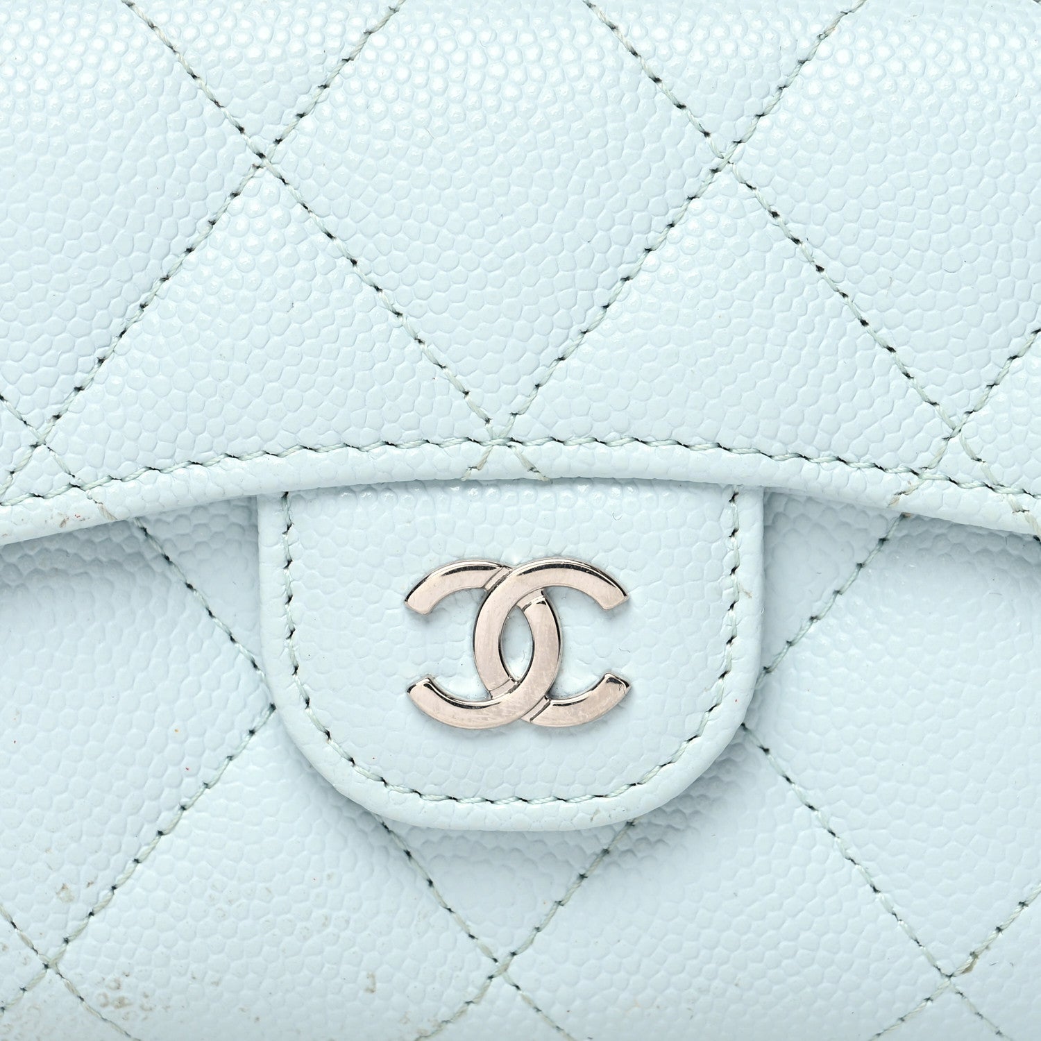 Chanel Caviar Quilted Flap Card Holder Wallet Light Blue 9 of 14