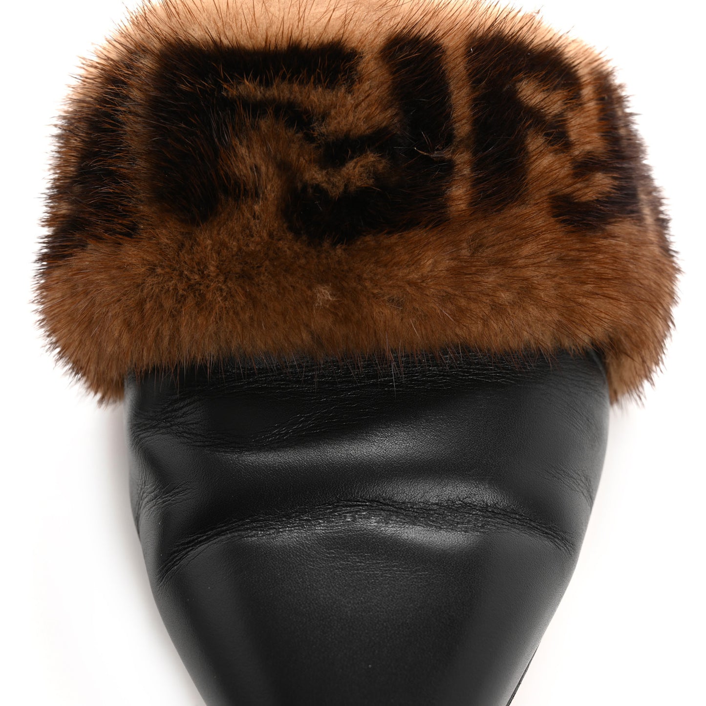 Calfskin Mink Fur FF Flat Mules 38.5 Black